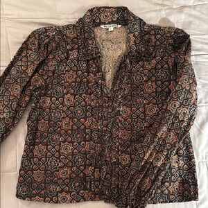 Walter Baker Brown and Orange Long Sleeve Notched Collar Blouse